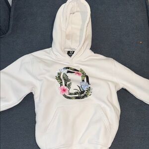 Overtime Kids White Hoodie with Floral Design